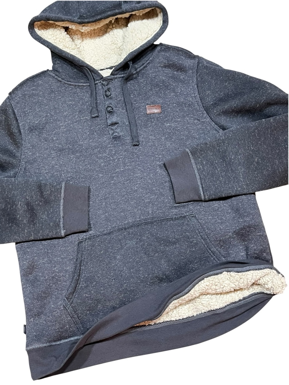 O'Neill Gray Fleece Hoodie Sherpa Lined Pullover Sweatshirt Ski Men's Medium